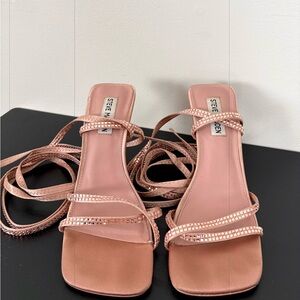 Steve Madden Blush Pink Rhinestone Lace-Up Heeled Sandals